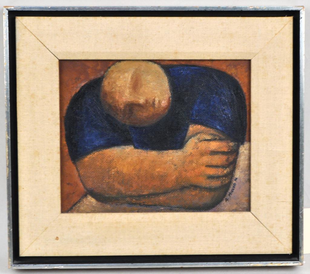 Arnaldo Miccoli, O/B Resting Figure: (Italian, b. 1932), signed, dated "72", framed, not examined out of frame. Frame size: 12 1/2" high, 14 1/2" wide.