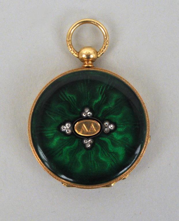 Fr. Boursier 14K Gold/Enamel/Diamond Pendant Watch (1 of 7)
