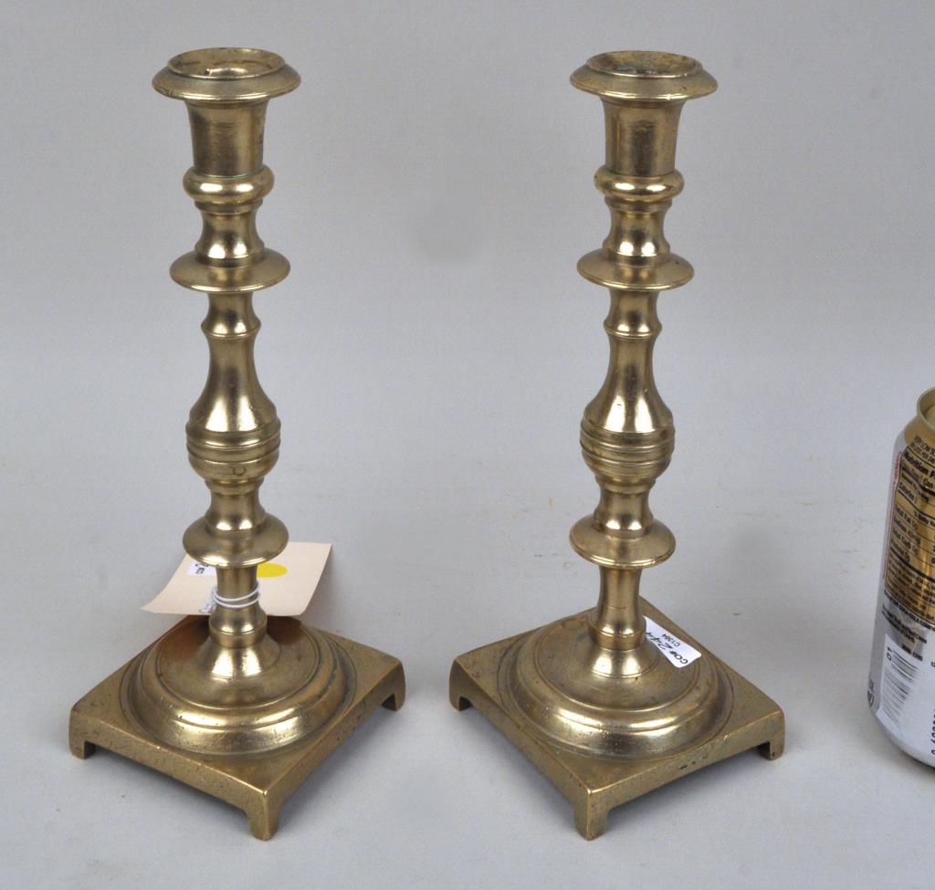 Pair Early Russian Brass or Bronze Candlesticks (1 of 3)