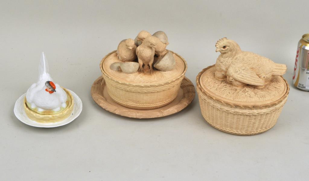 Three Pottery Hen on Nest Covered Dishes (1 of 4)