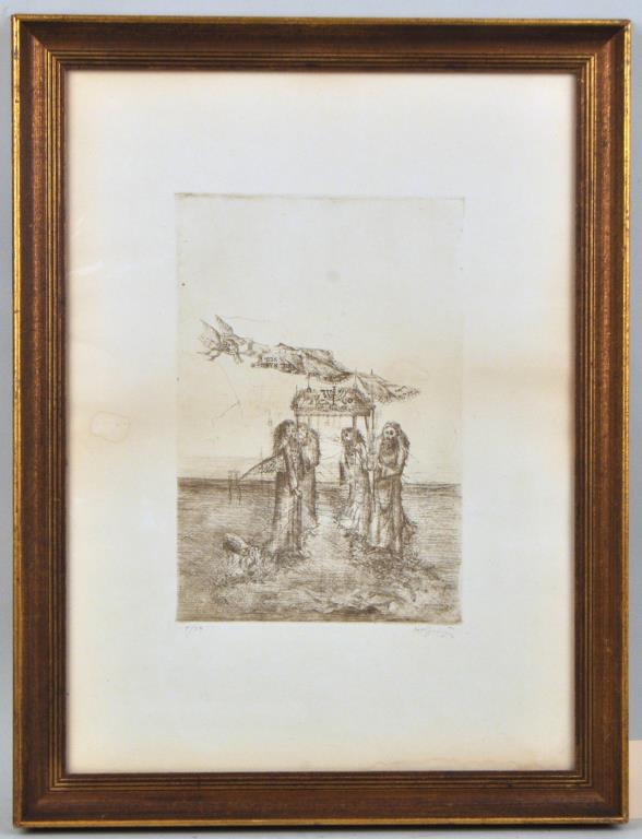 Judaic Etching, Signed: indistinctly and numbered "4/24," lengthy inscription verso, dated 1979. Framed, not examined out of frame. Frame size: 23 1/2" high,18" wide. Provenance: Estate of Lucy Jarvis, NYC.