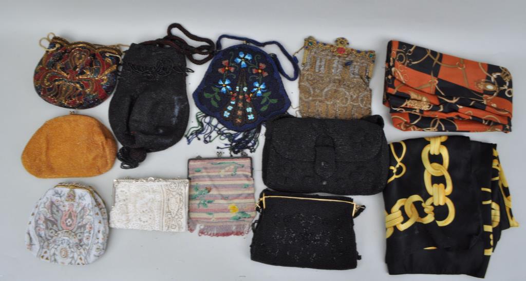 Group Ten Vintage Beaded Handbags & Two Scarves (1 of 1)
