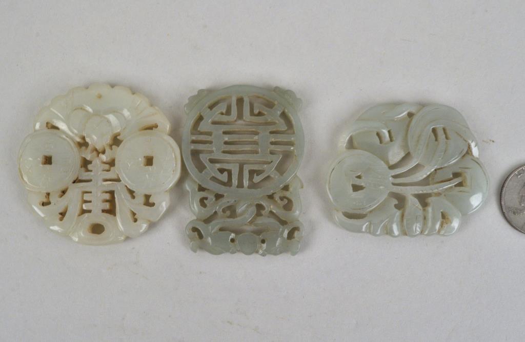 Three Chinese Openwork Celadon Jade Pendants (1 of 2)