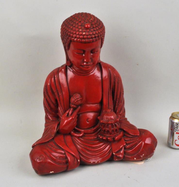 Asian Style Red Lacquer Composition Buddha Figure (1 of 4)