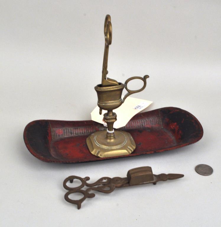 Two Pair Brass Wick Nippers & Tole Tray (1 of 2)