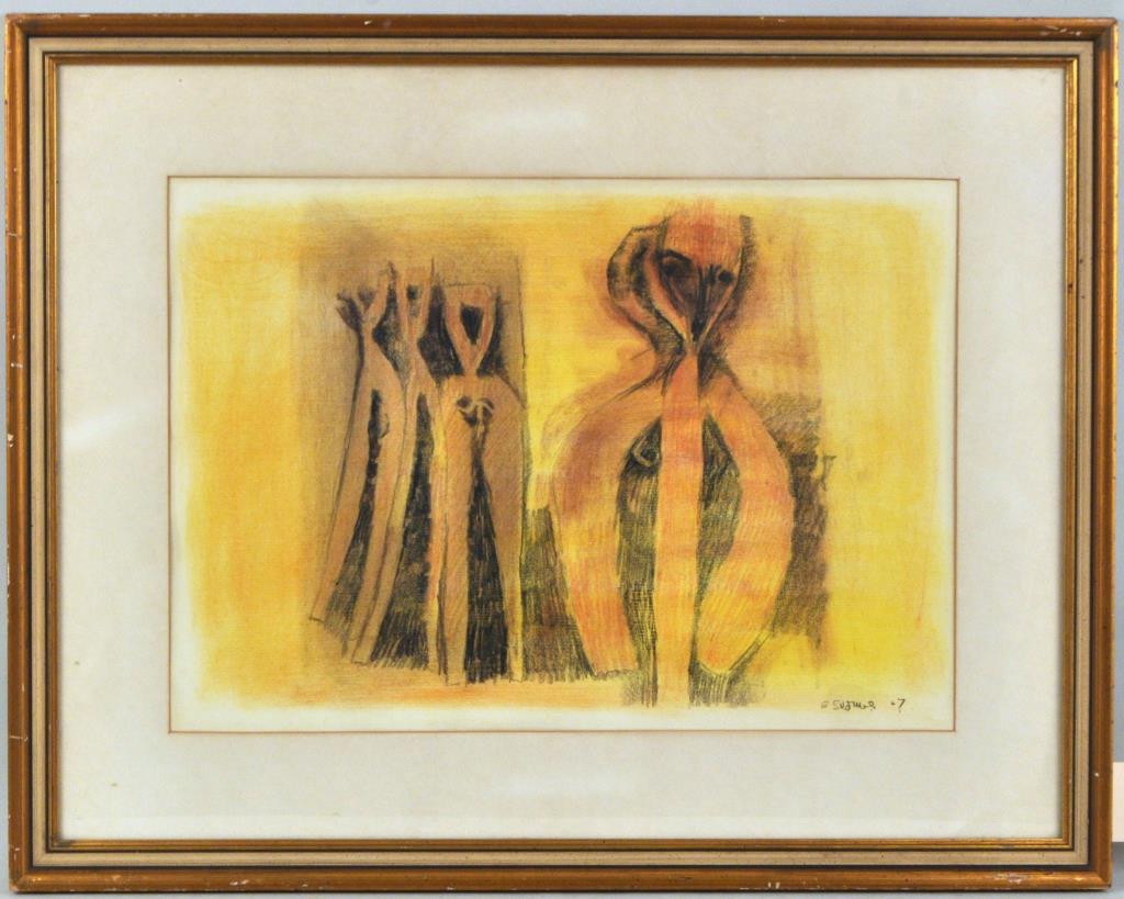 Framed Abstract Pastel, Signed (1 of 2)
