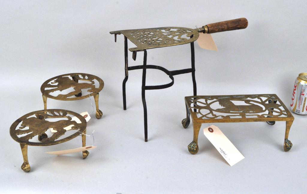 Group Four Antique Brass Fireplace Trivets (1 of 3)