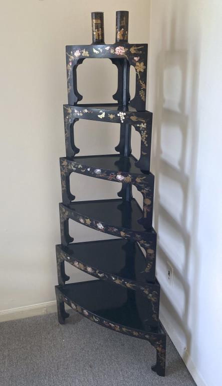 Asian Lacquer Inlaid Six Tier Corner Etagere (1 of 6)
