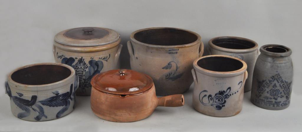 Group Six Blue Decorated Stoneware Crocks (1 of 11)