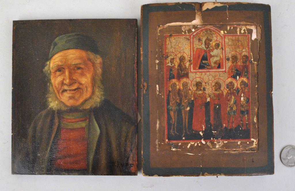 Small Russian Icon & German Folk Portrait (1 of 2)