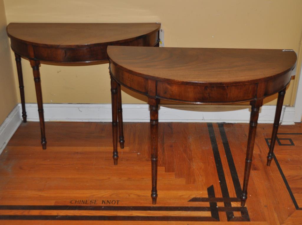 Pair Regency Mahogany Demilune Tables, 19th C. (1 of 5)