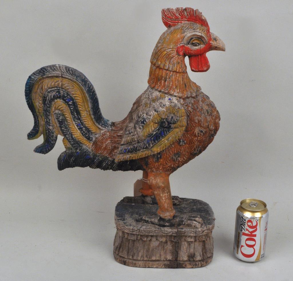 Folk Art Carved & Polychrome Rooster (1 of 3)