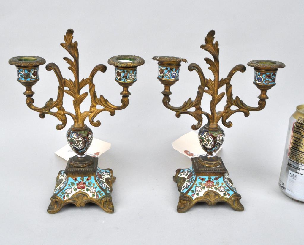 Pair Continental Champleve Bronze Candelabra (1 of 3)