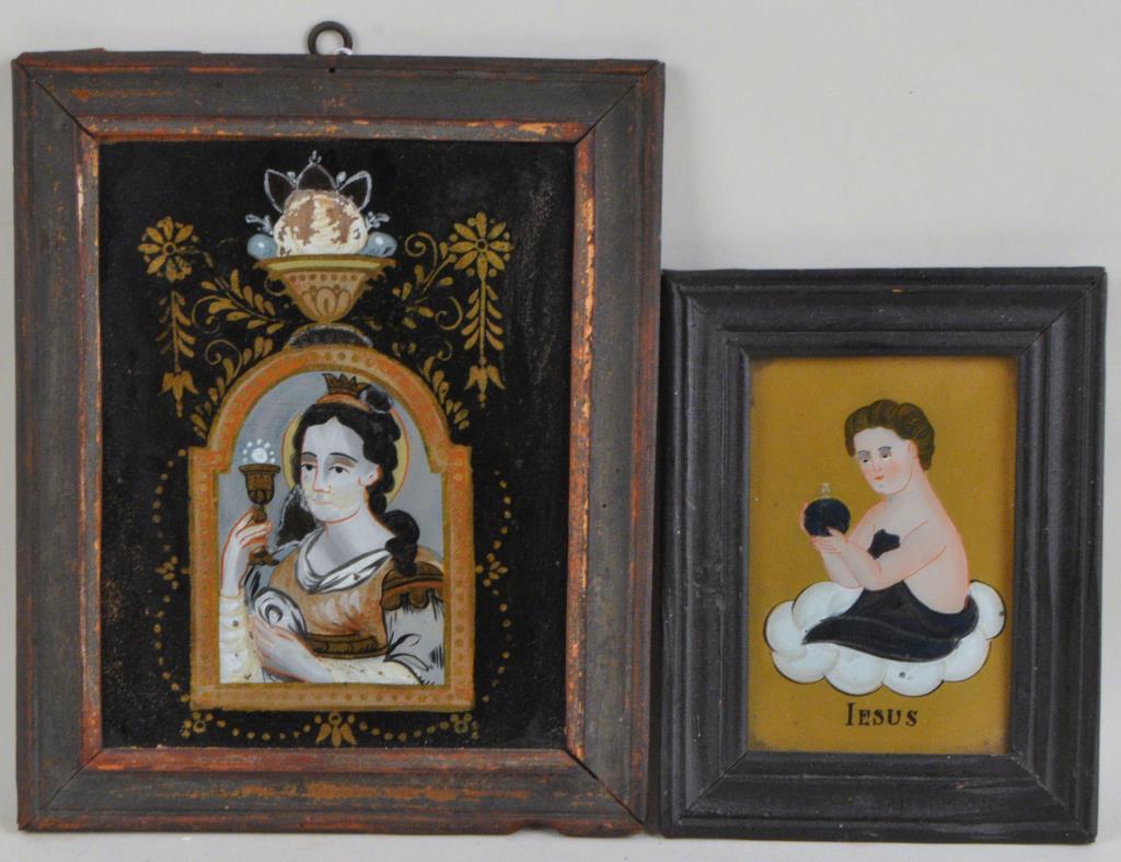 Two Continental Religious Reverse Glass Paintings (1 of 5)
