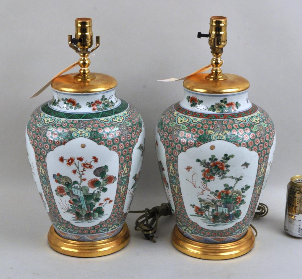 Pair Large Chinese Famille Verte Porcelain Vases (1 of 3)