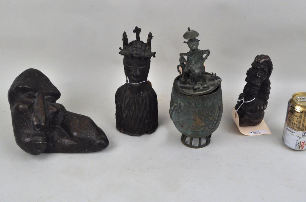 Group Five African Bronze & Stone Figures (1 of 4)