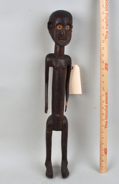 Ethnic Folk Art Carved Wood Figure w/Glass Eyes (1 of 4)