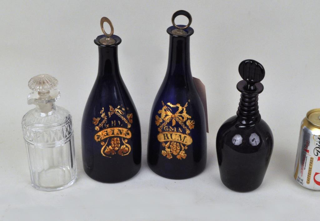 Pair Cobalt Blue & Amethyst Glass Decanter & Cruet (1 of 3)