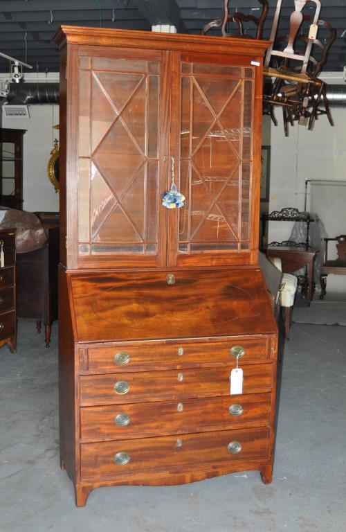 George III Slant Front Mahogany Secretary Bookcase (1 of 4)