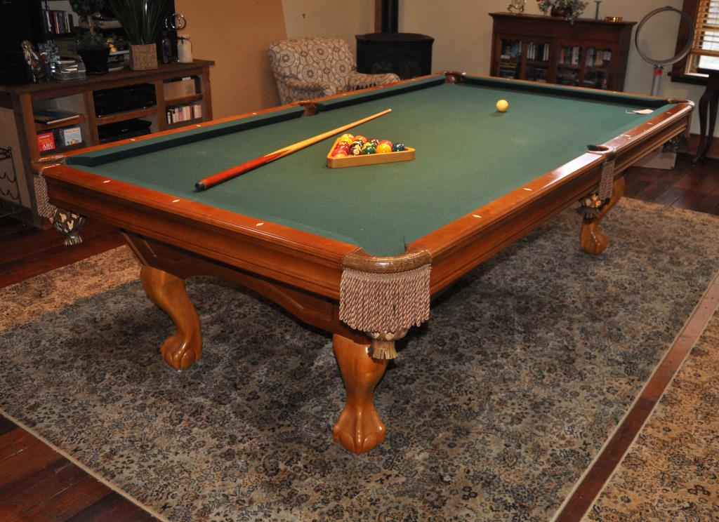 Brunswick Pool Table, Including Accessories/Extras: **This item is being offered from the premises and is subject to special pickup arrangements. Please review our Terms & Conditions posted for this auction. Table is maple with Queen Anne cabriole legs