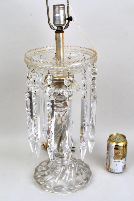 Large Baccarat Glass/Crystal Lustre: with swirl design round base and cut crystal top. Now mounted as a table lamp, marked "Baccarat" on base. Lustre: 16" high (36" overall) 8" diameter. Provenance: Property of a New Haven County Collect
