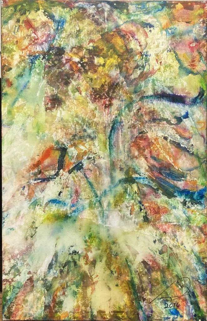 S. Lindwasser, A/C Abstract Composition: Stanley Lindwasser (Am. 1947-2020) acrylic on canvas, unframed, signed and dated 2016 lower right, numbered "76" verso. 36" high, 24" wide. Lindwasser was a prolific artist for over 35 years with an e