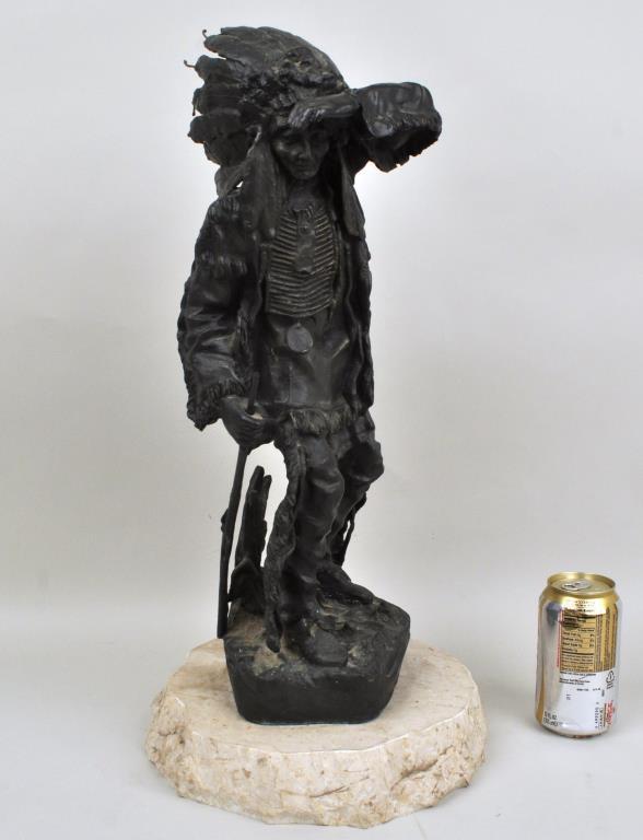 After C. Kauba, "The Sentinel" Bronze Sculpture: Carl Kauba (Austrian, 1865-1922), signed on base, on a natural edge white marble base. The figure: 19" high (22" overall), 8" wide, 5 1/2" deep. Provenance: Property of a New Haven County Collector.