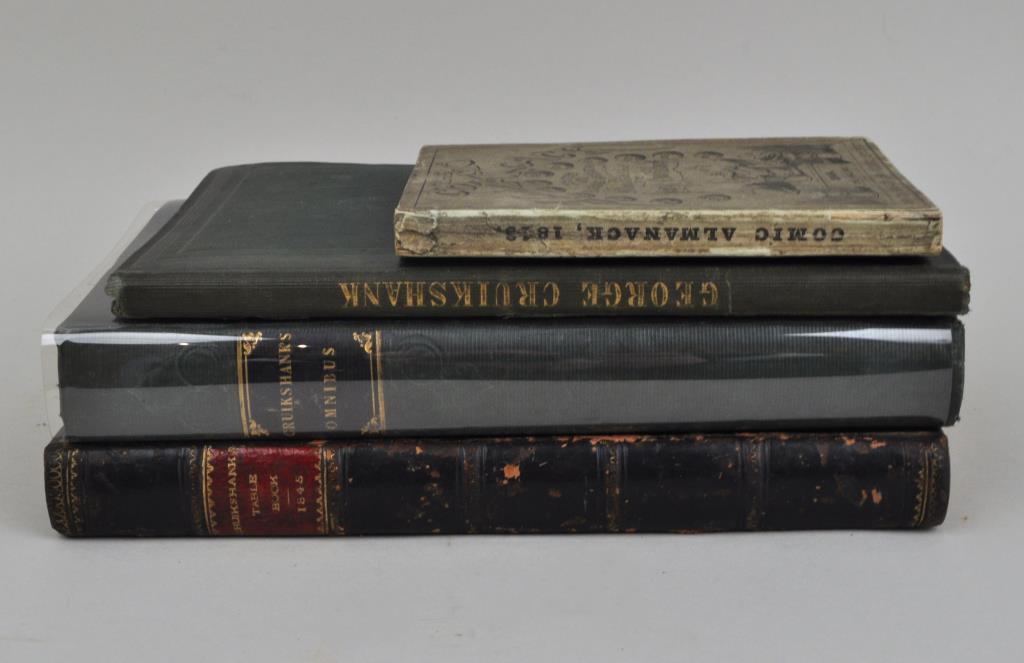 Goerge Cruishank, W. M. Thackeray, 1st Editions: comprising first editions of Cruikshank's Omnibus, London, 1842; The Comic Almanack for 1848 in original wrappers (12mo); and Thackeray's Essay on the Genius of George Cruikshank, London, 1840. Togeth
