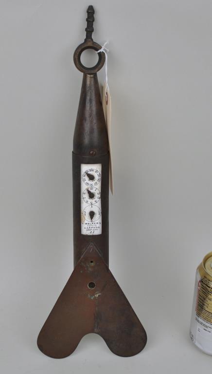 English T. Walkers Brass Harpoon Ship Log: A1 London with enamel dial and self contained bronze gears. This instrument was connected to the tow line of ship. Purchased from Edgartown Antique Galleries, Mass. 16" long, 5 1/8" wide. Use wear, cr
