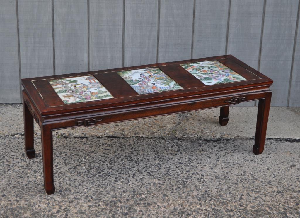 Chinese Low Table, Three Famille Rose Plaques (1 of 5)