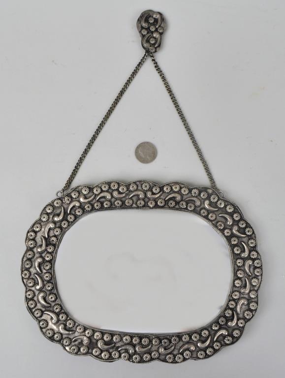 Small SE Asian Repousse Metal Hanging Mirror (1 of 3)