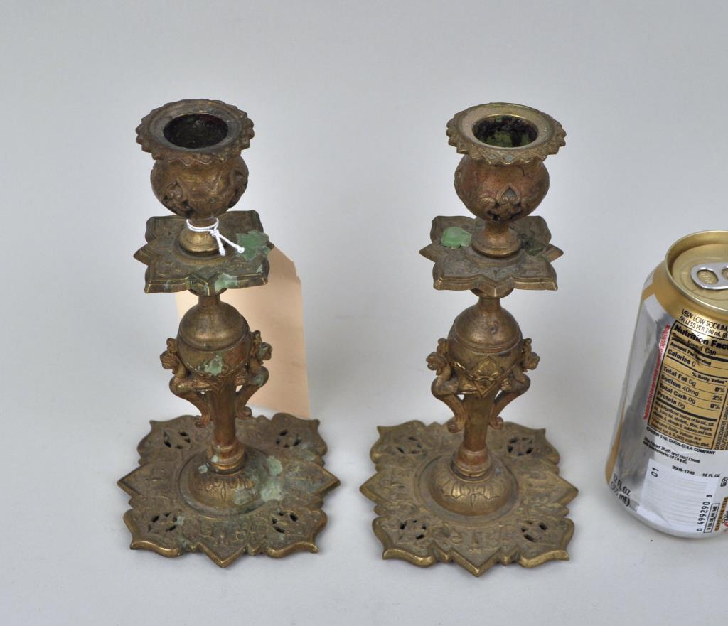 Pair Orientalist Persian Style Brass Candlesticks (1 of 3)