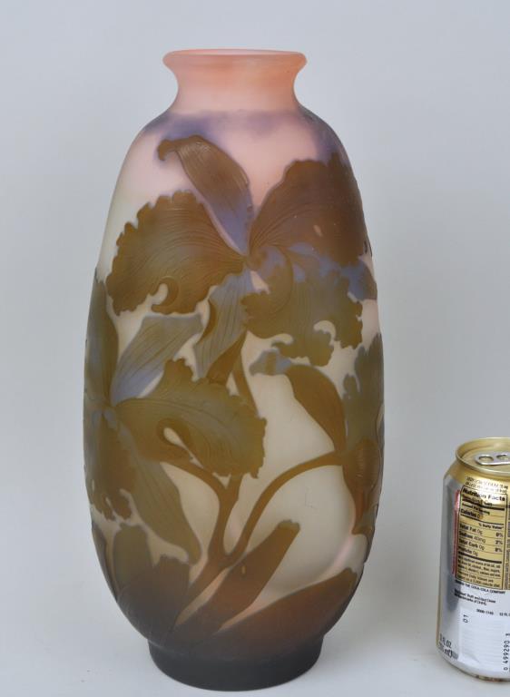 Large Galle Art Glass Vase, Orchids (1 of 5)