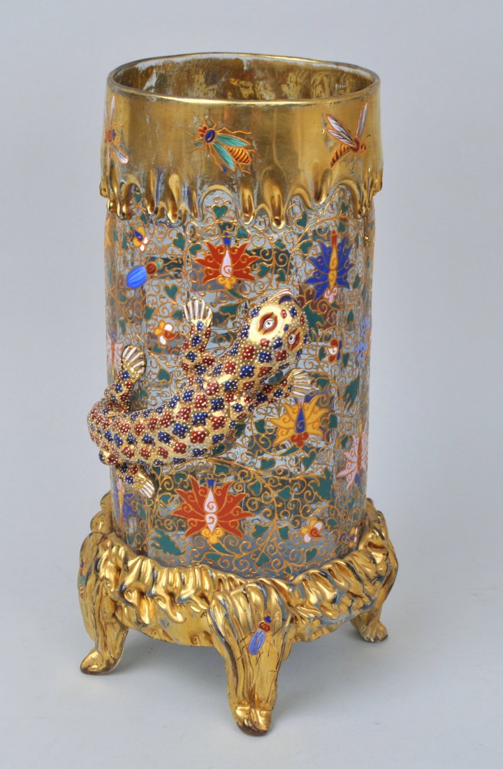 Moser Gilt/Polychrome Decorated Footed Vase (1 of 5)