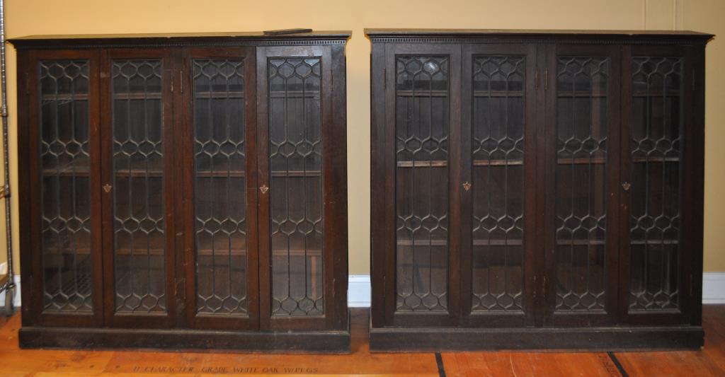 Pair Leaded Glass Bookcase Cabinets (1 of 6)