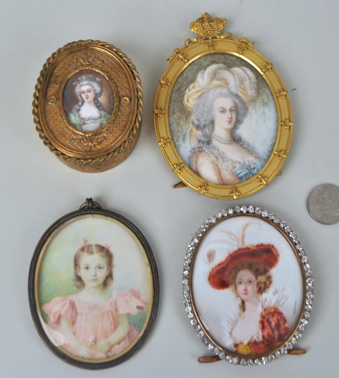 Group Four Portrait Miniatures, Various Frames (1 of 3)