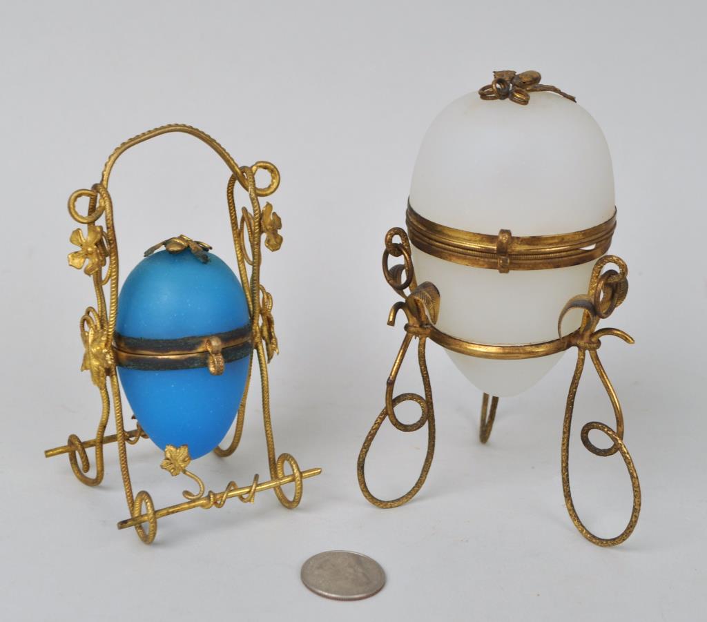 Two Egg Form Scent Bottle Holders, Wire Stands (1 of 4)