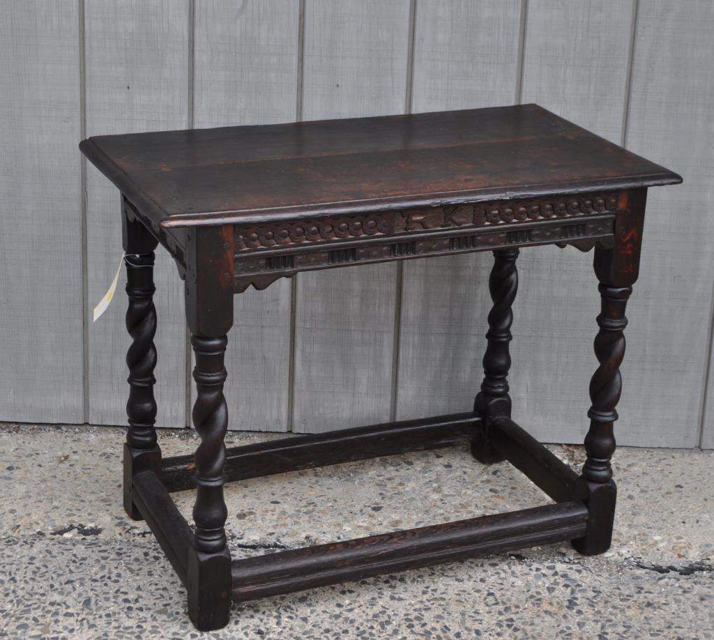 Jacobean Carved Oak Side Table, Initials "RK" (1 of 7)