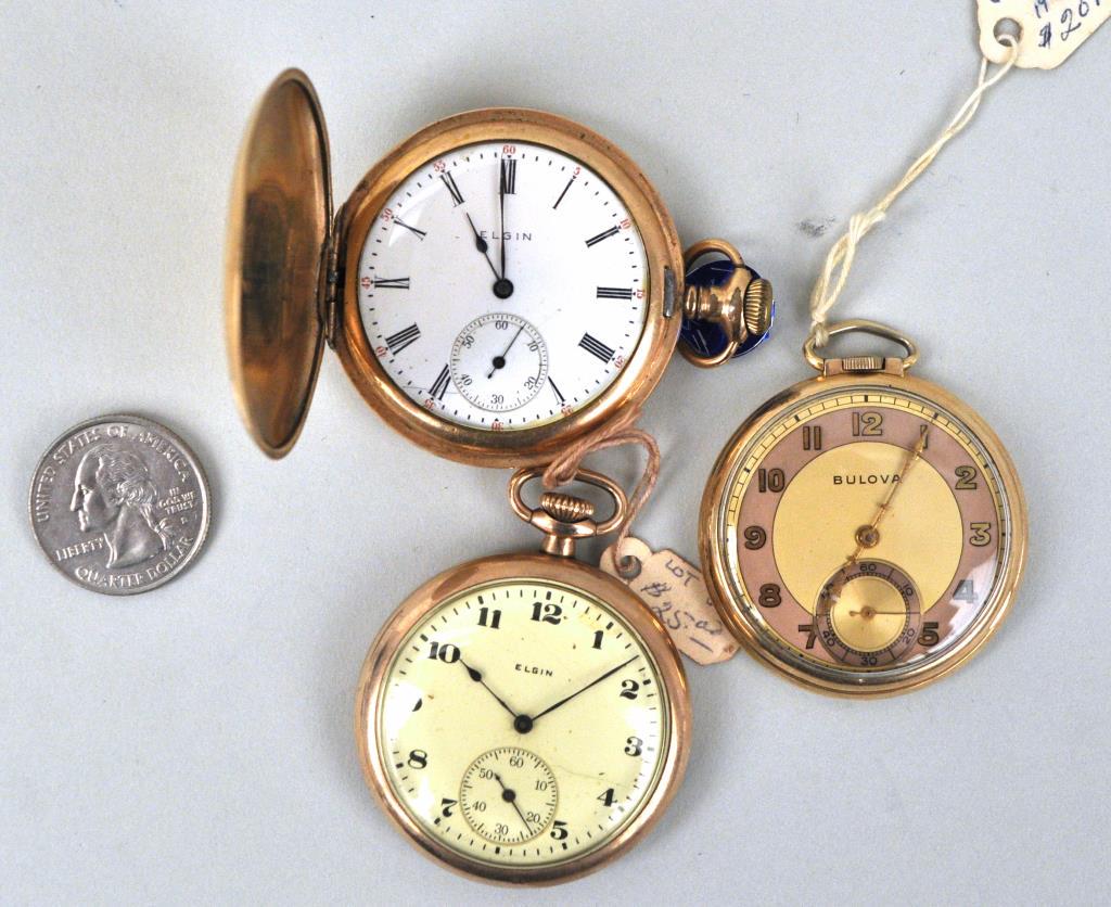 Three Gold Tone Pocket Watches (1 of 9)