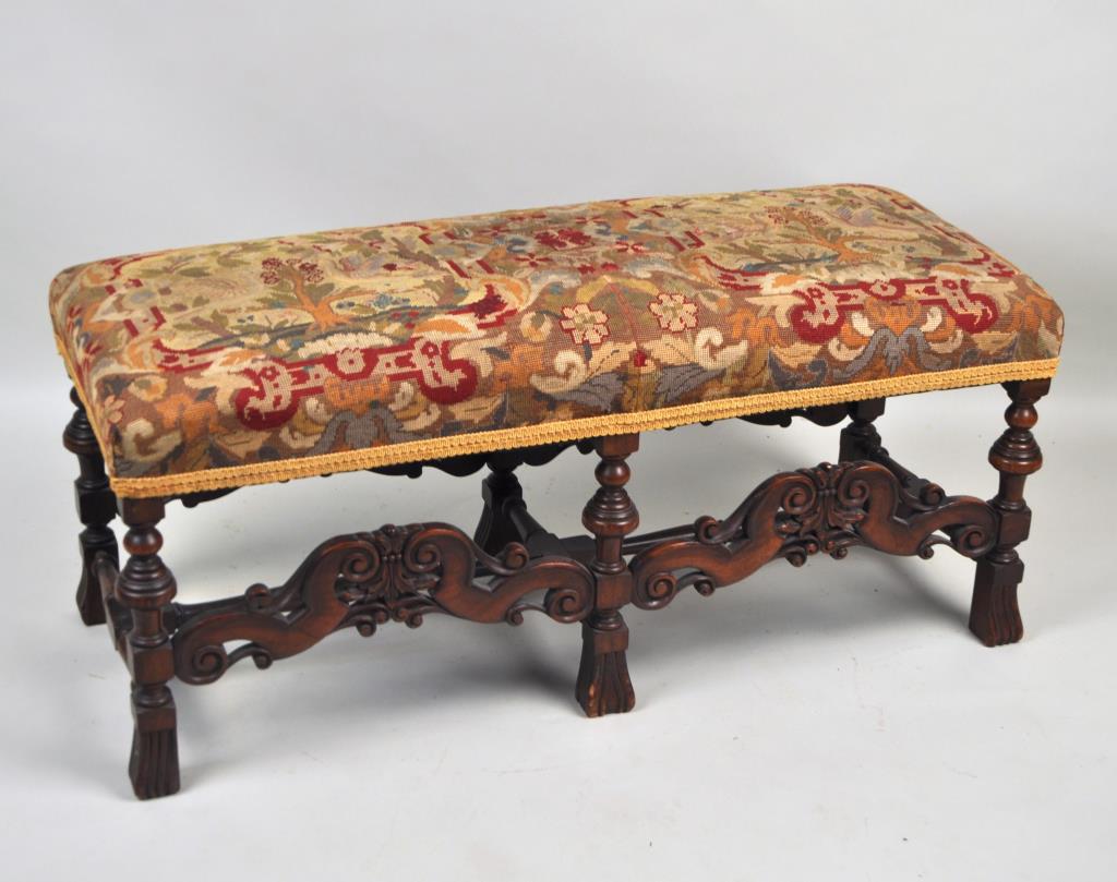 Flemish Style Carved Walnut Tapestry Bench (1 of 2)