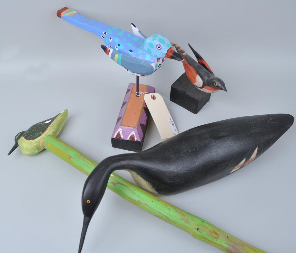 Four Folk Art Carved & Painted Bird Figures (1 of 6)