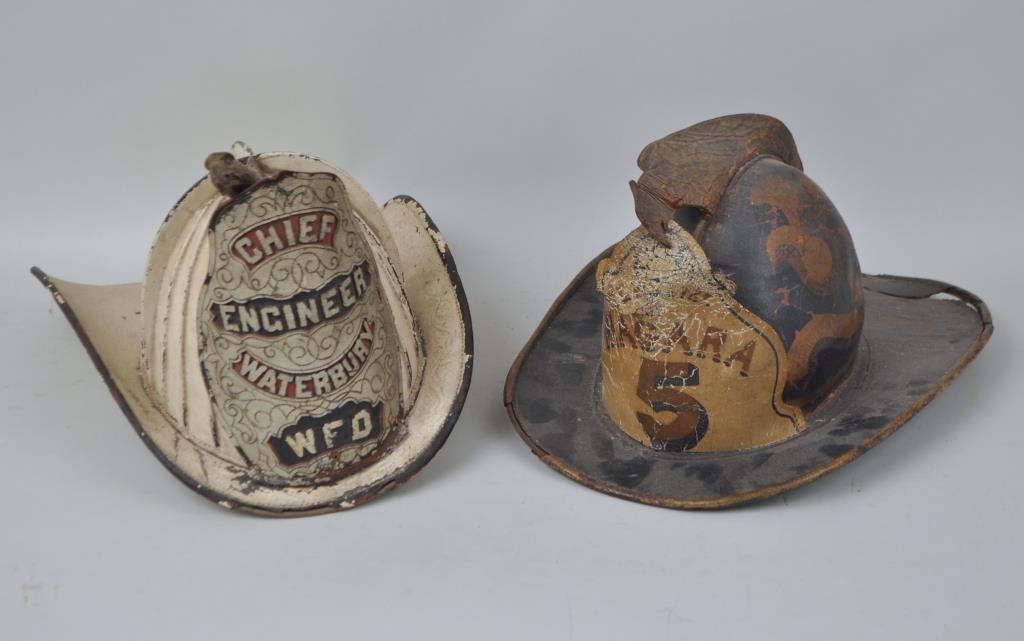 Two 19th C. Leather Fire Helmets (1 of 5)