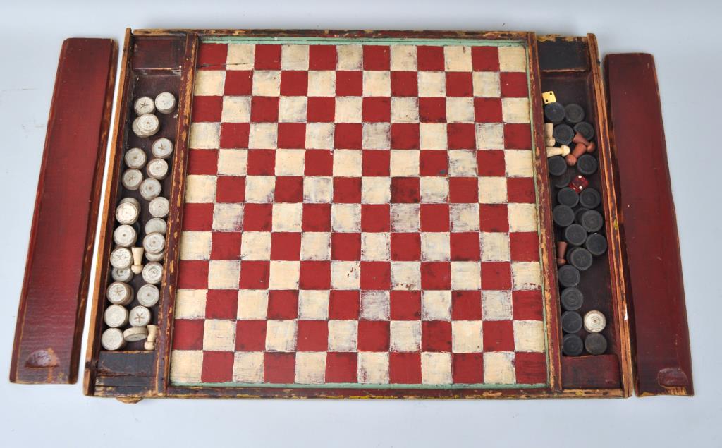 Folk Art Painted Game Board, Chip Pockets (1 of 3)