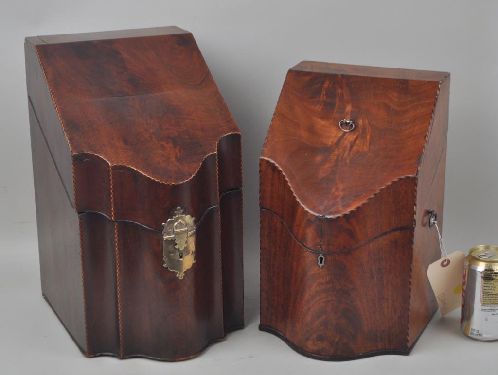 Two George III Serpentine Mahogany Cutlery Boxes (1 of 3)