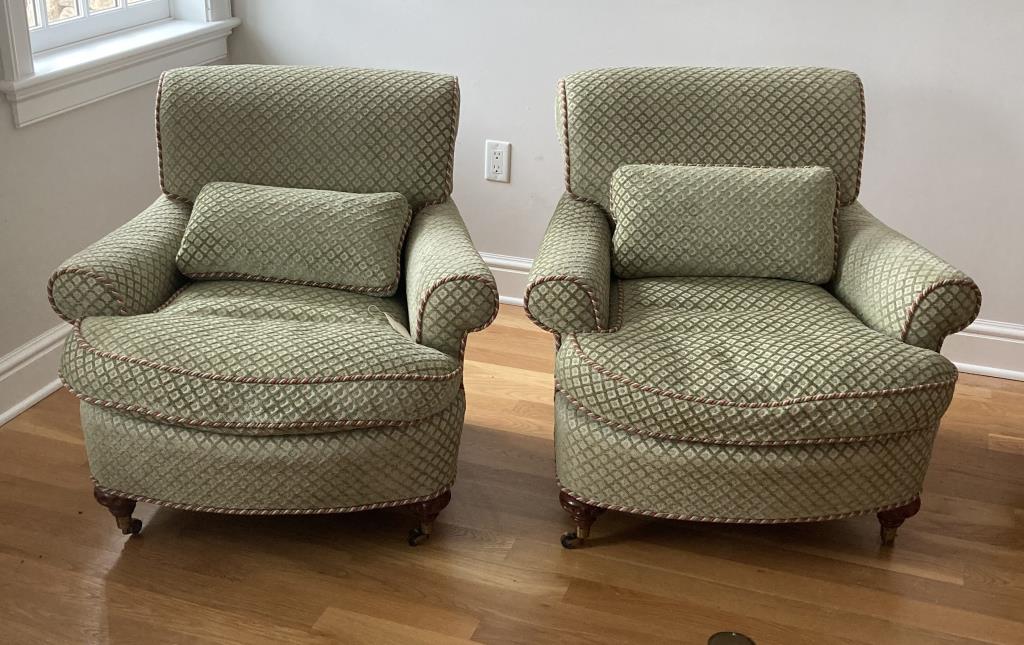 Pair Designer Upholstered Club Chairs (1 of 4)
