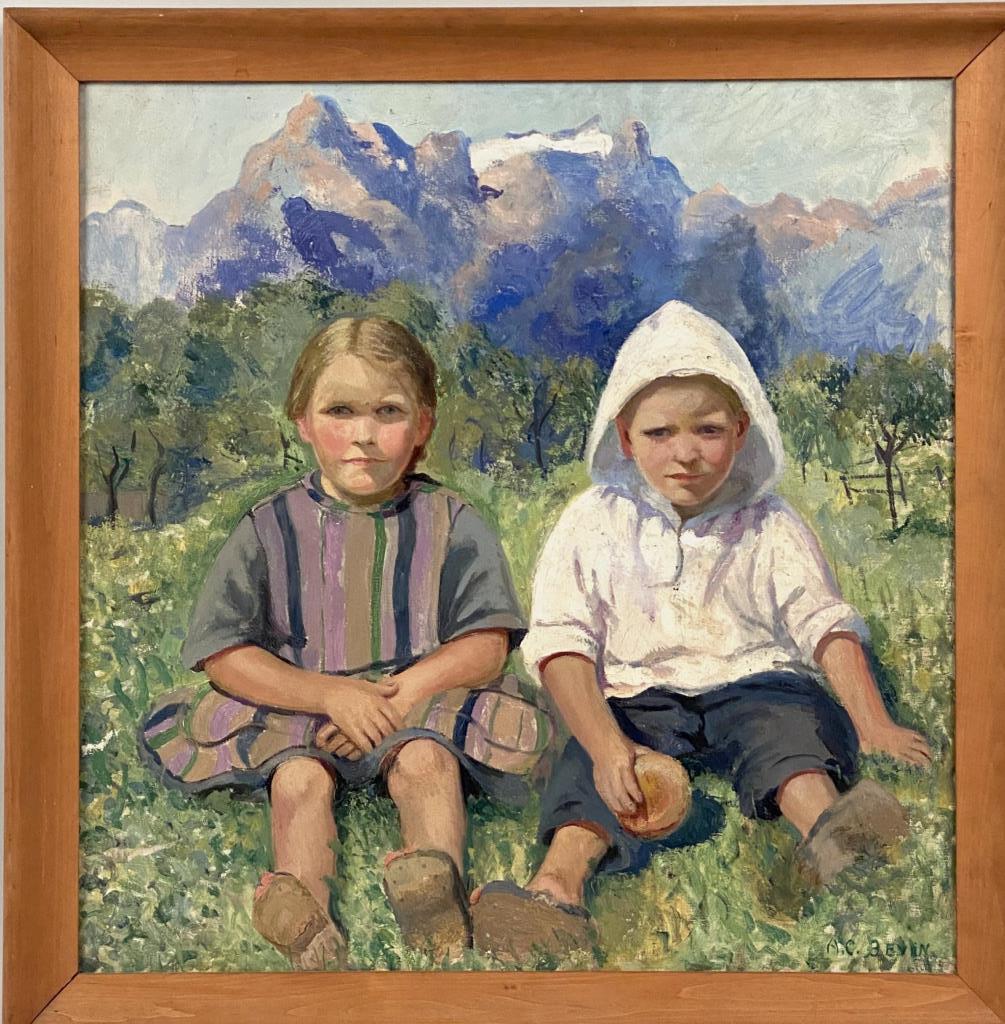 A.C. Bevin O/C Painting Of Two Children (1 of 4)