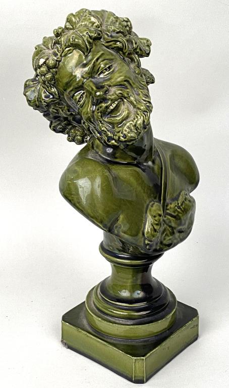 French Green Glazed Porcelain Bust Bacchus (1 of 6)