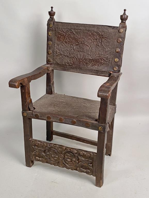 Spanish Colonial Leather Upholstered Armchair (1 of 8)