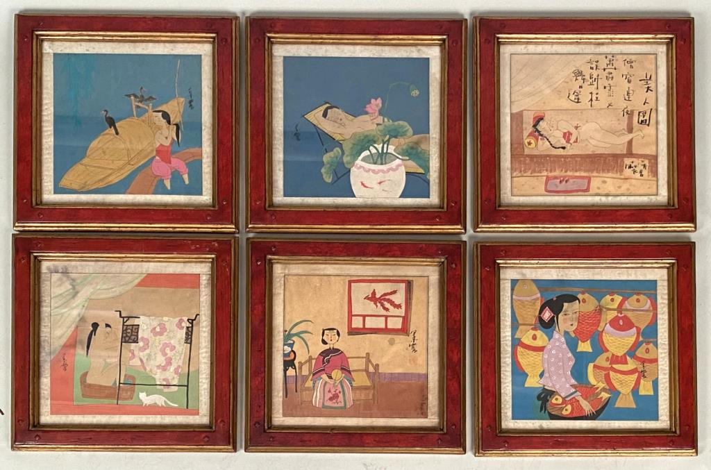Group Six Asian Mixed Media Figural Scenes (1 of 4)