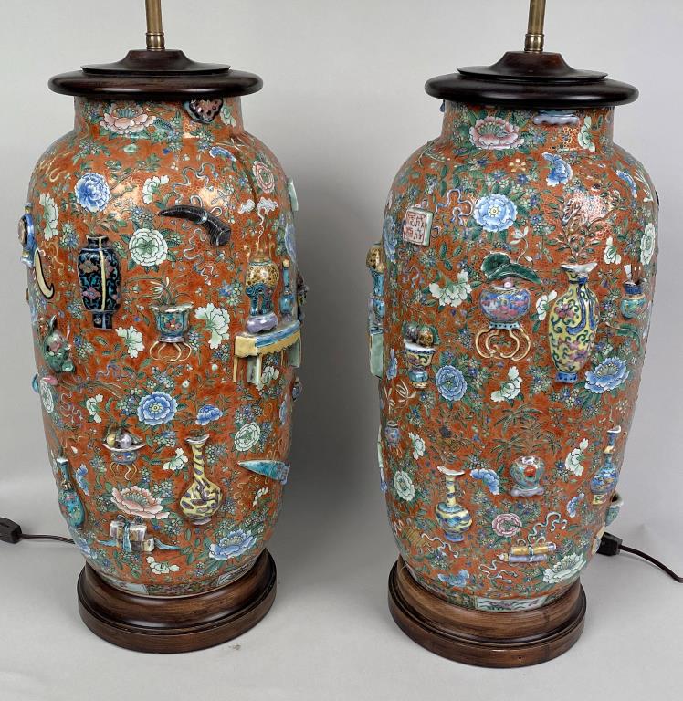 Pair Chinese Porcelain Vases, As Lamps (1 of 8)